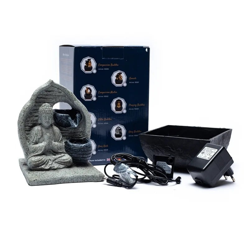 Bedende Buddha fontæne grå 3