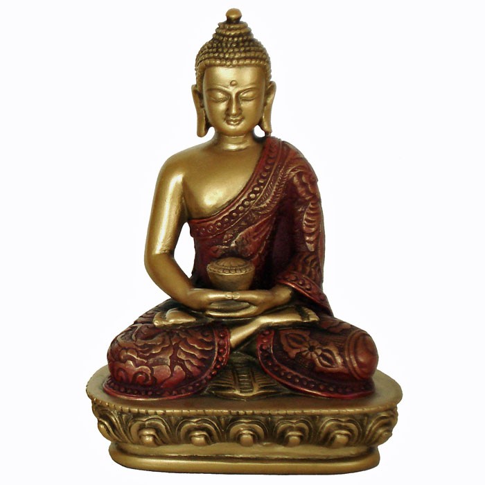 Buddha i meditation guld/rød finish