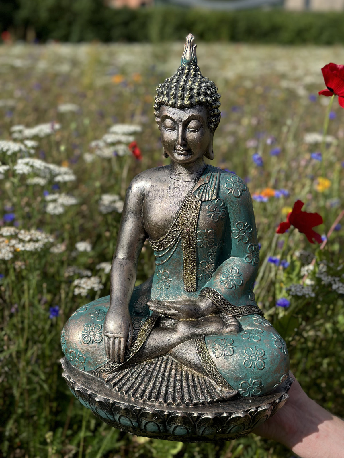 Buddha i turkis/grøn med glimmer 4