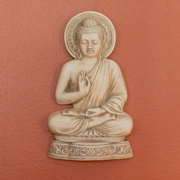 Buddha væg relief cremehvid 3