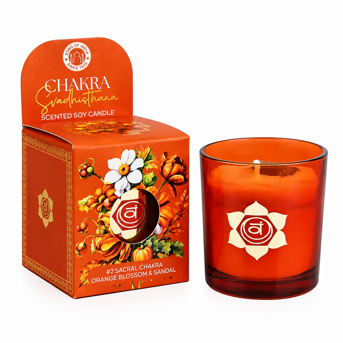Svadhisthana chakra duftlys - Appelsinblomst & Sandeltræ