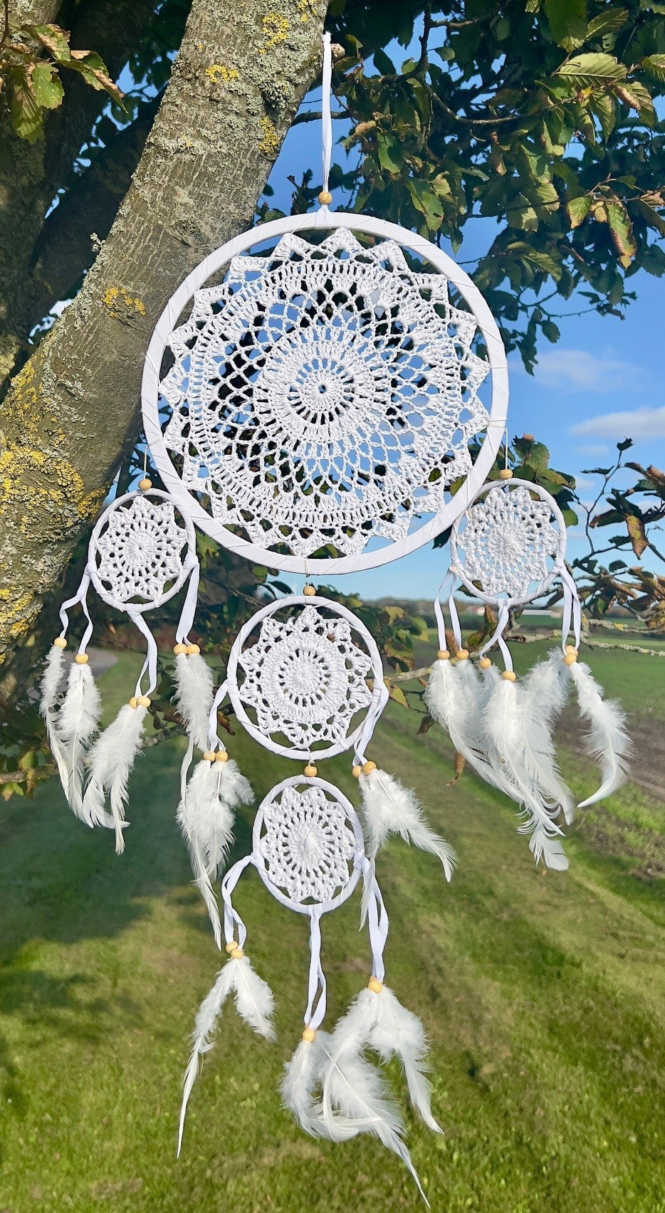 Drømmefanger Macramé 5 ringe hvid 3