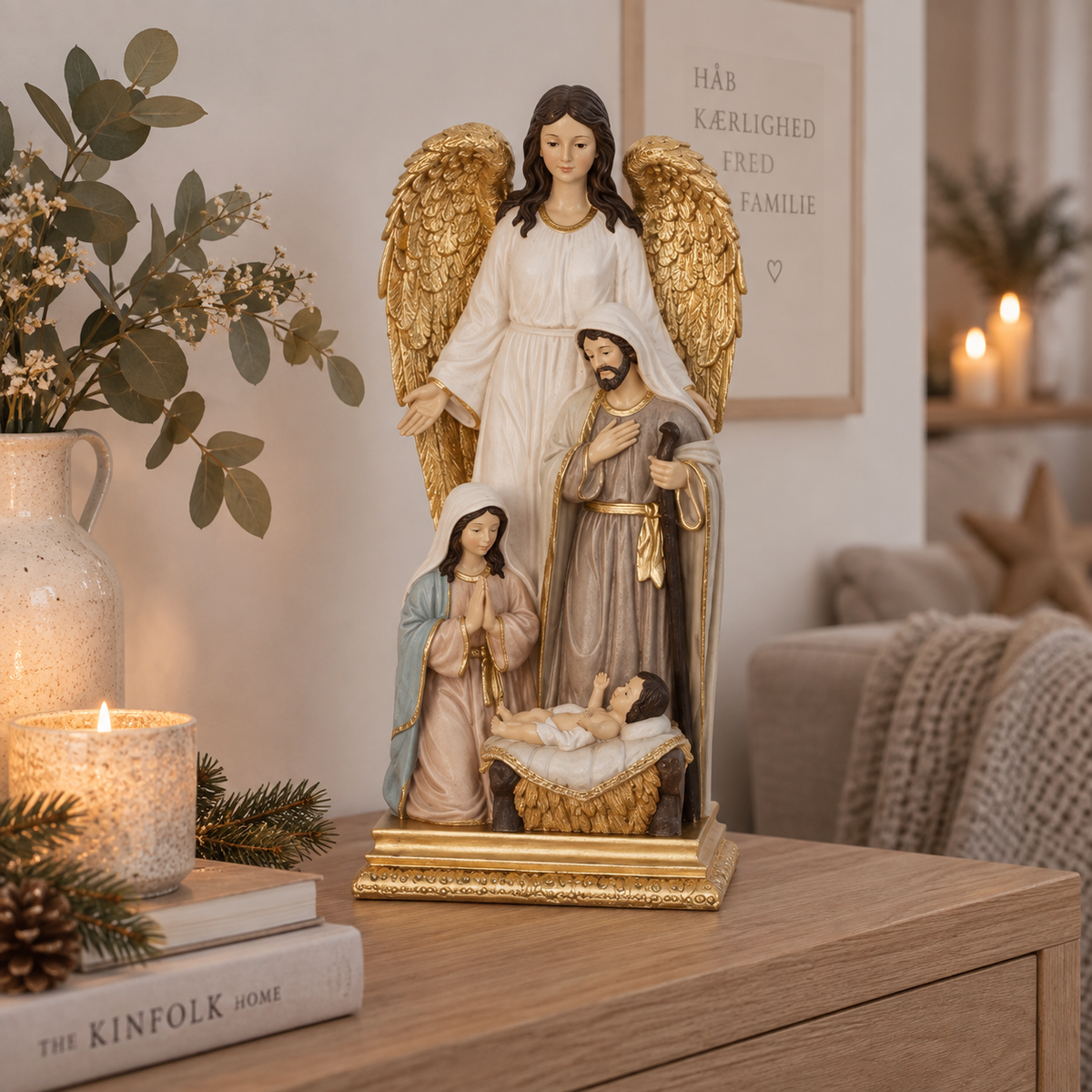 Engel figur m. Joseph, Jesus og Maria