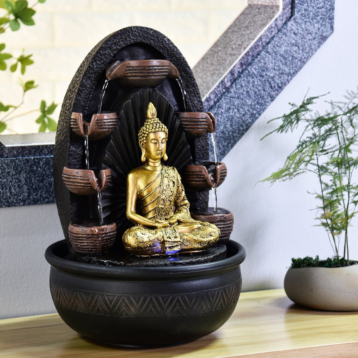 Fontæne med chakra, lys og aftagelig buddha-statue 4