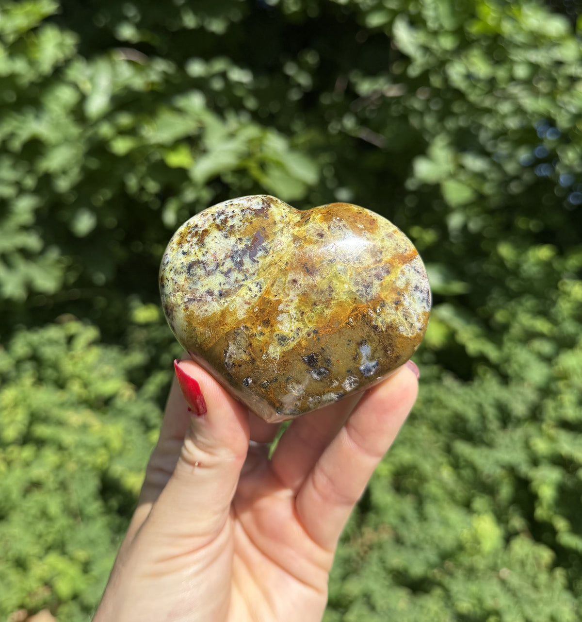 Grøn opal hjerte 7 - 8 cm