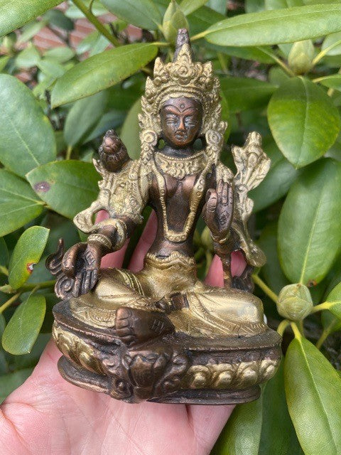 Grøn Tara figur messing 13cm 4