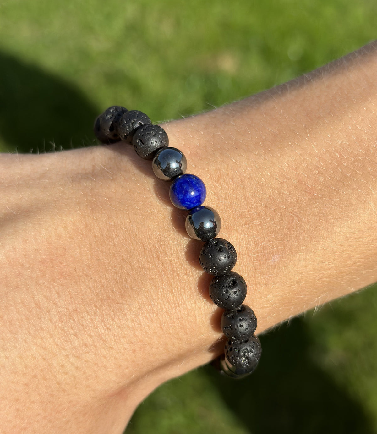 Herre armbånd med lava, lapis, hæmatit 1
