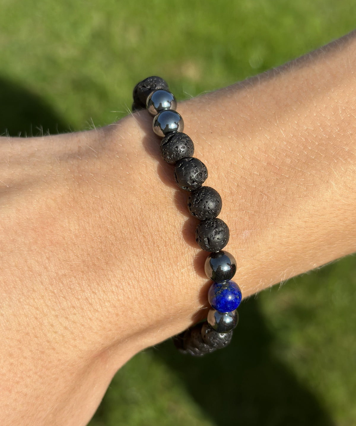 Herre armbånd med lava, lapis, hæmatit 2