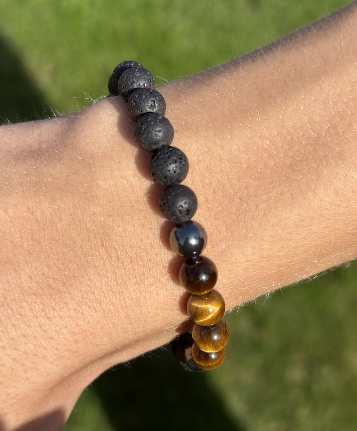 Herre armbånd med lava, tigerøje, hæmatit 2