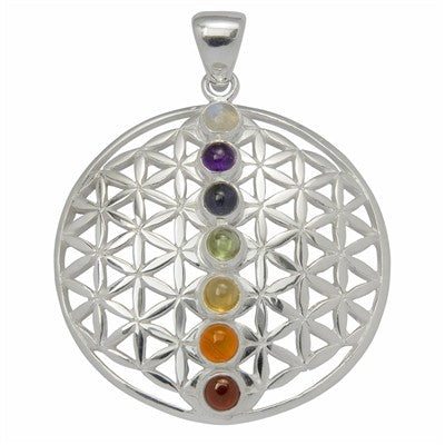Livets blomst vedhæng  i sterling sølv med chakra sten