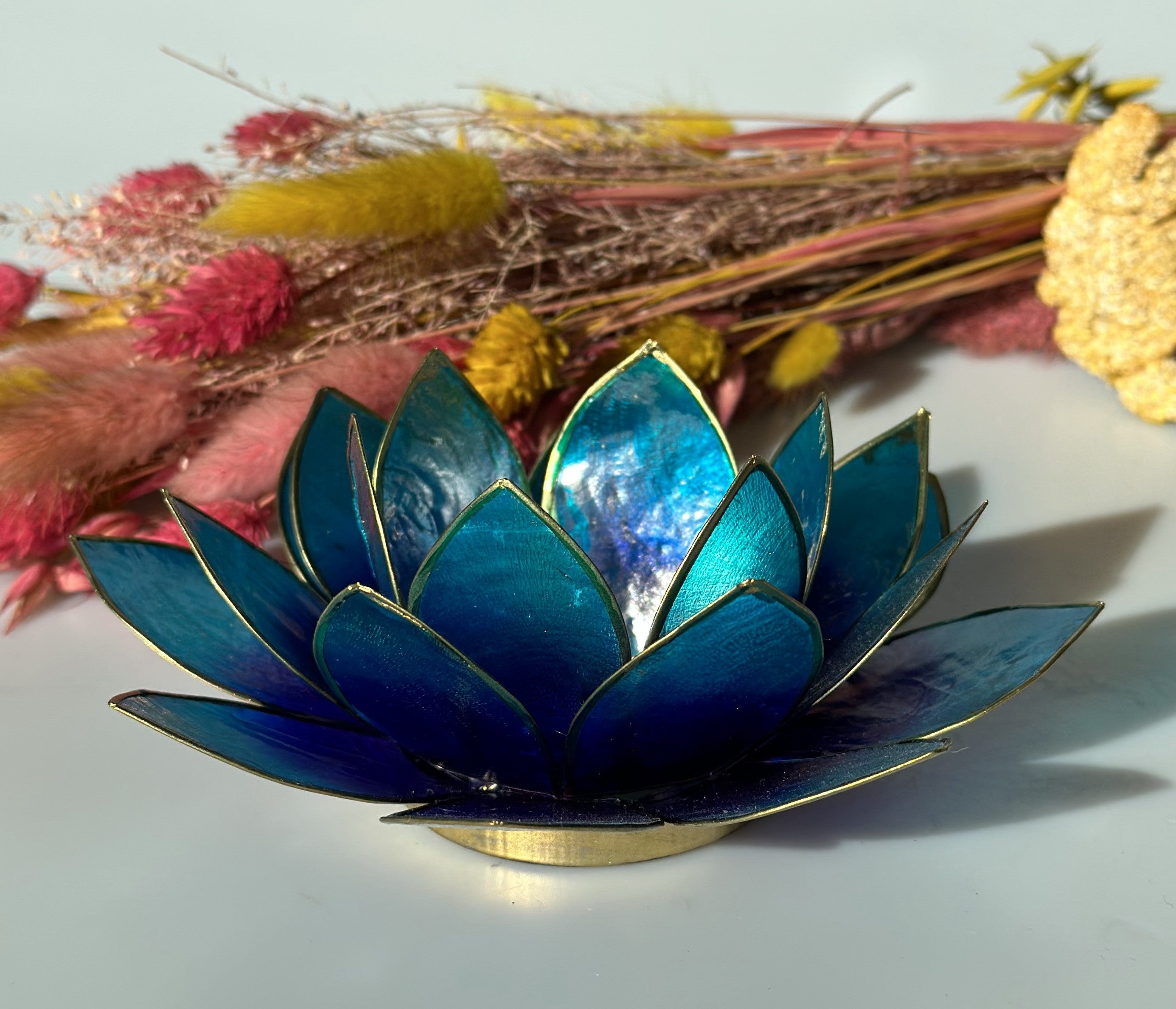 Lotus lysestage violet - blå / guld 13,5 cm 1