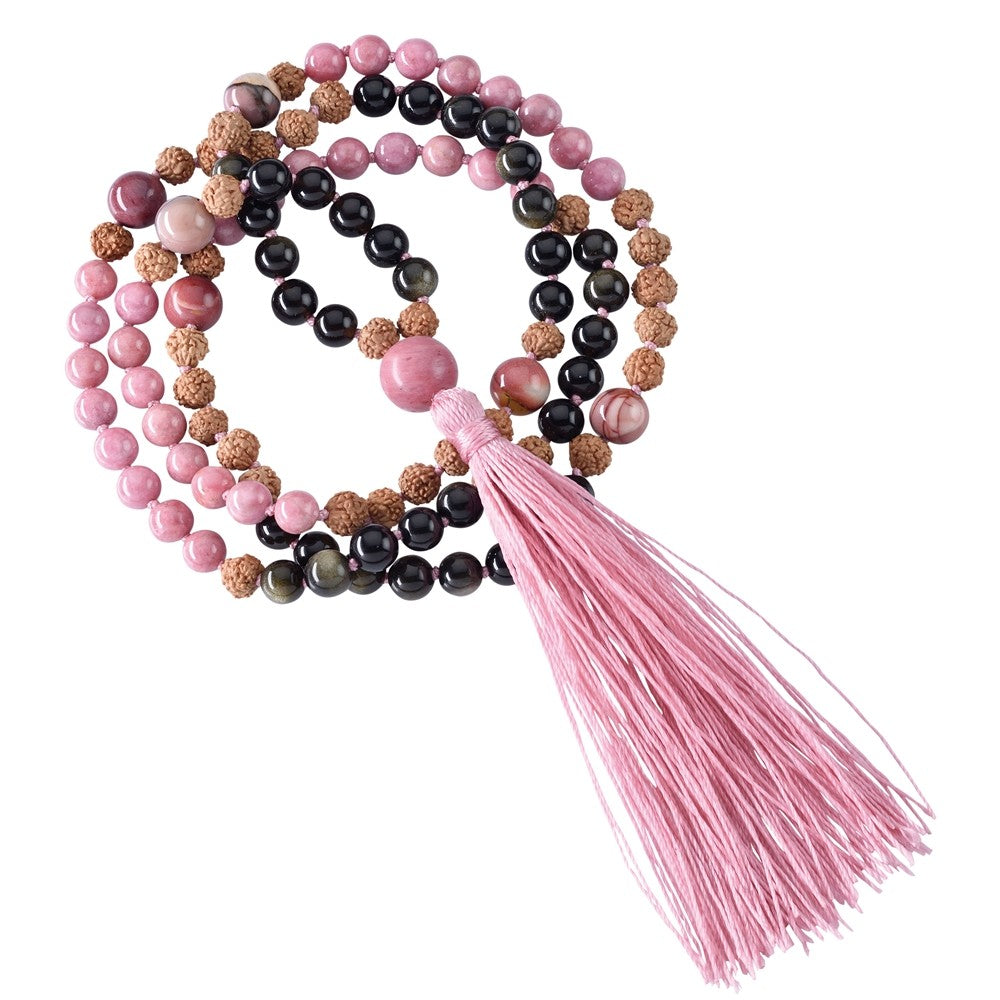 Mala kæde med Mookaite, obsidian og rhodonit (healing). 1