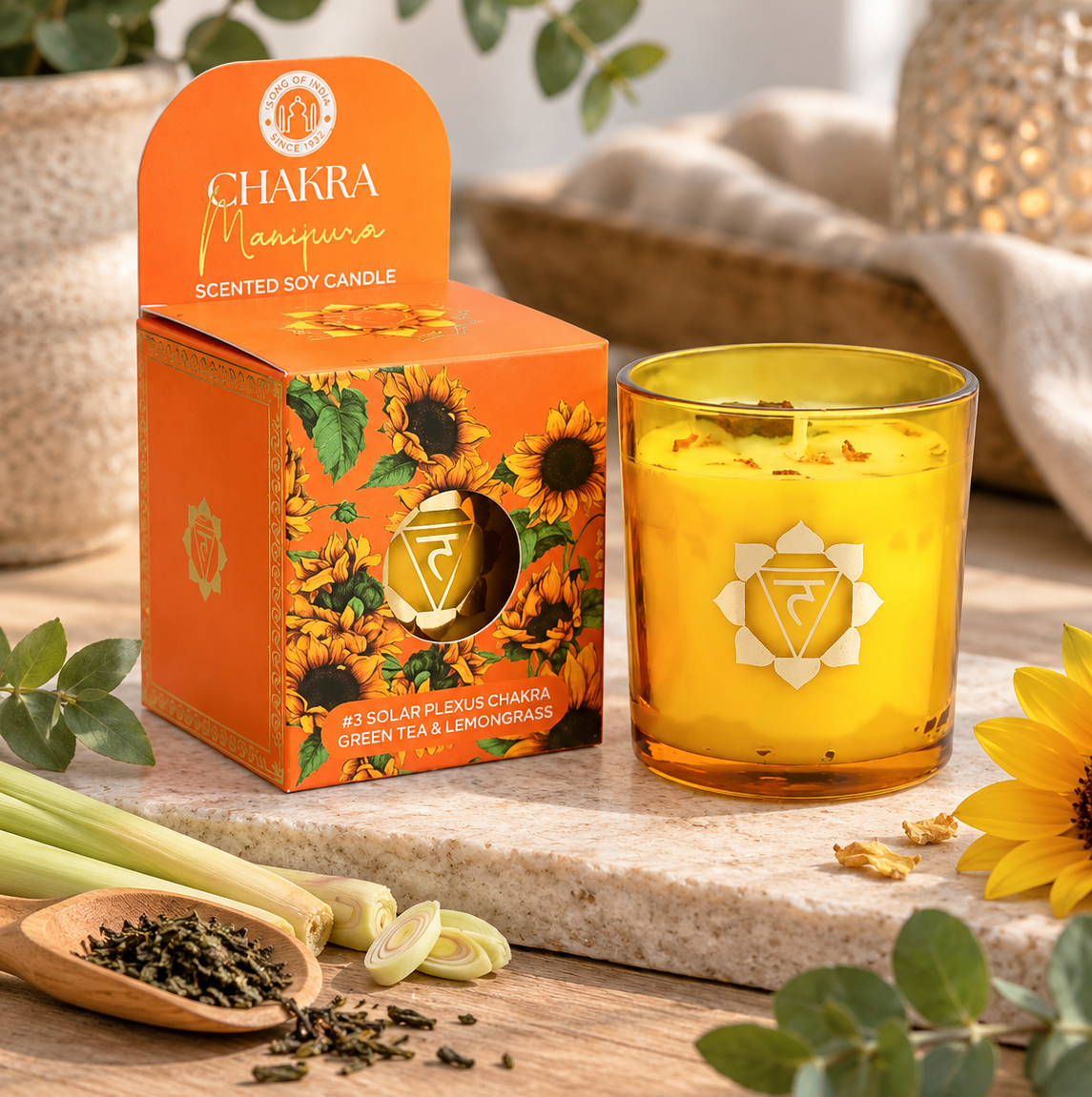 Manipura Chakra Duftlys – Grøn Te & Citrongræs