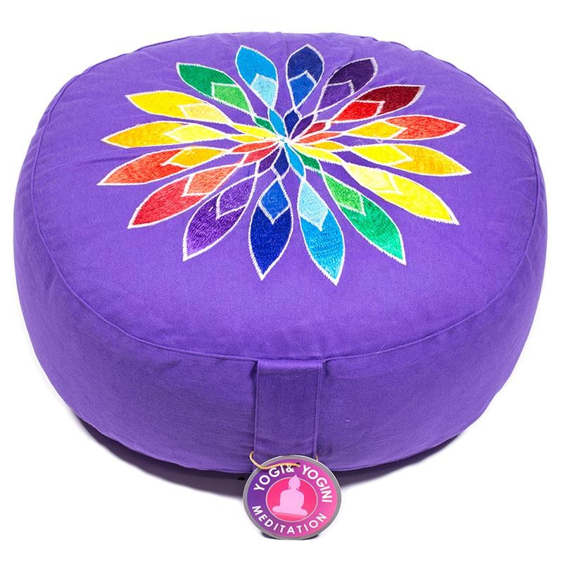Meditationspude Lilla med multi coloured blomst 2
