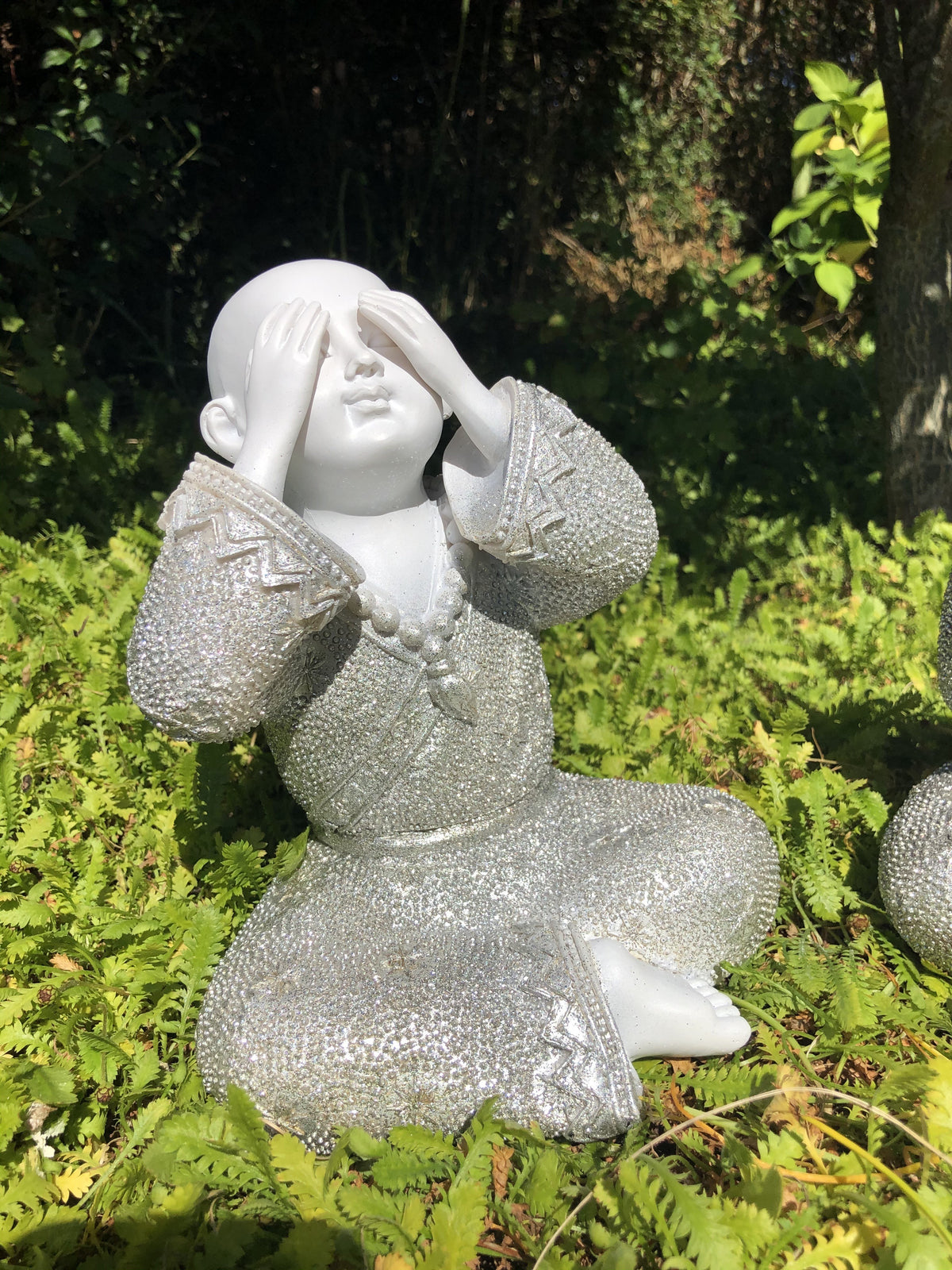 Munke kan ikke se - høre - tale - Hvid & Sølv. 16 cm 4