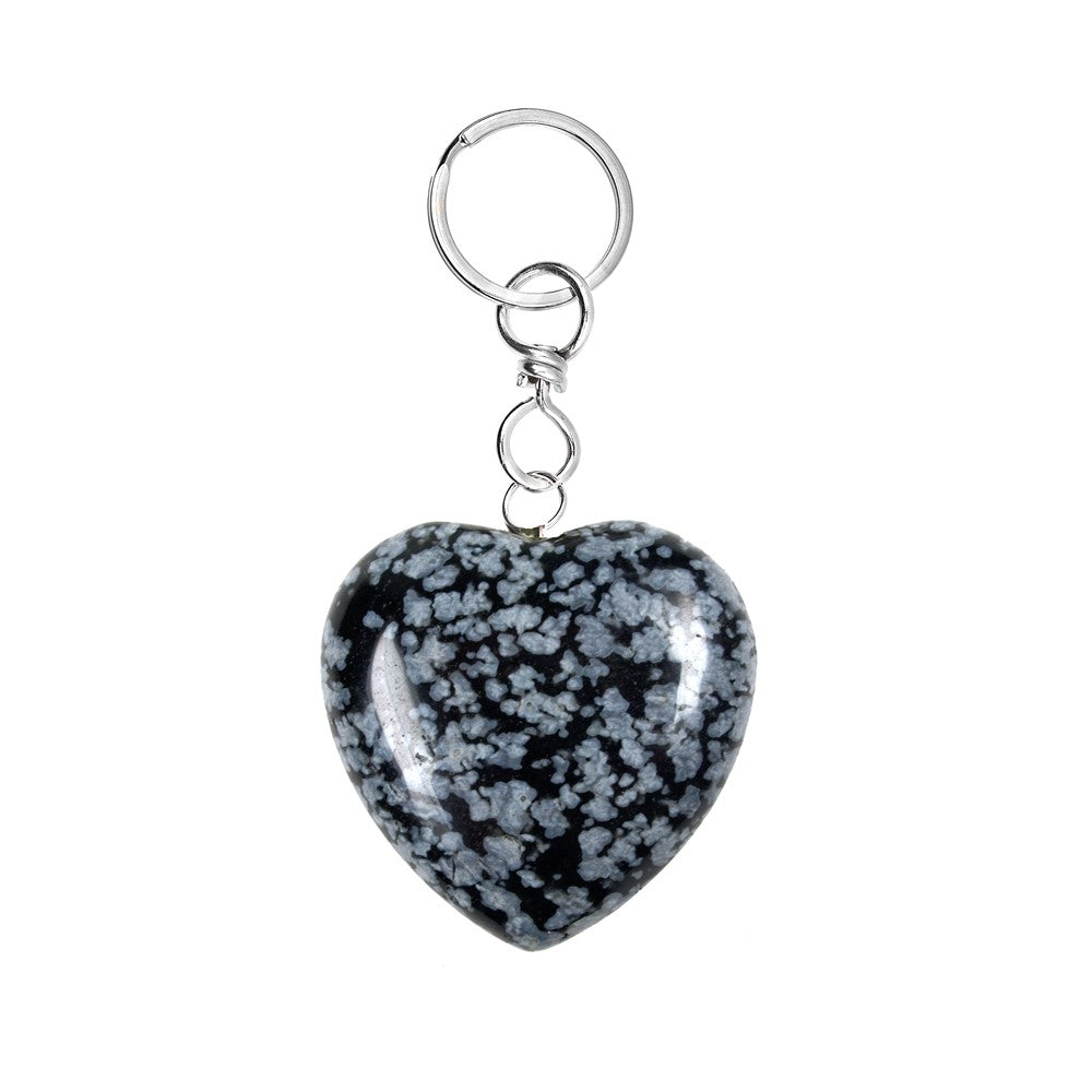 Nøglering med obsidian snefnug hjerte
