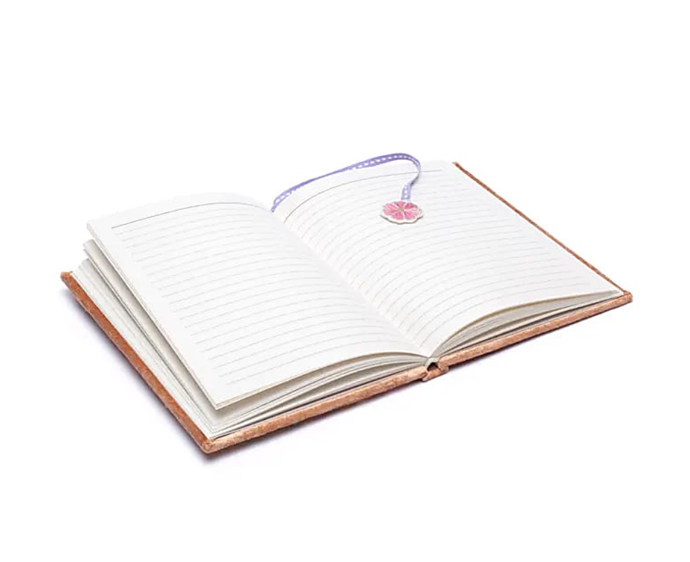 Notesbog beige velour med broderede blomster 3