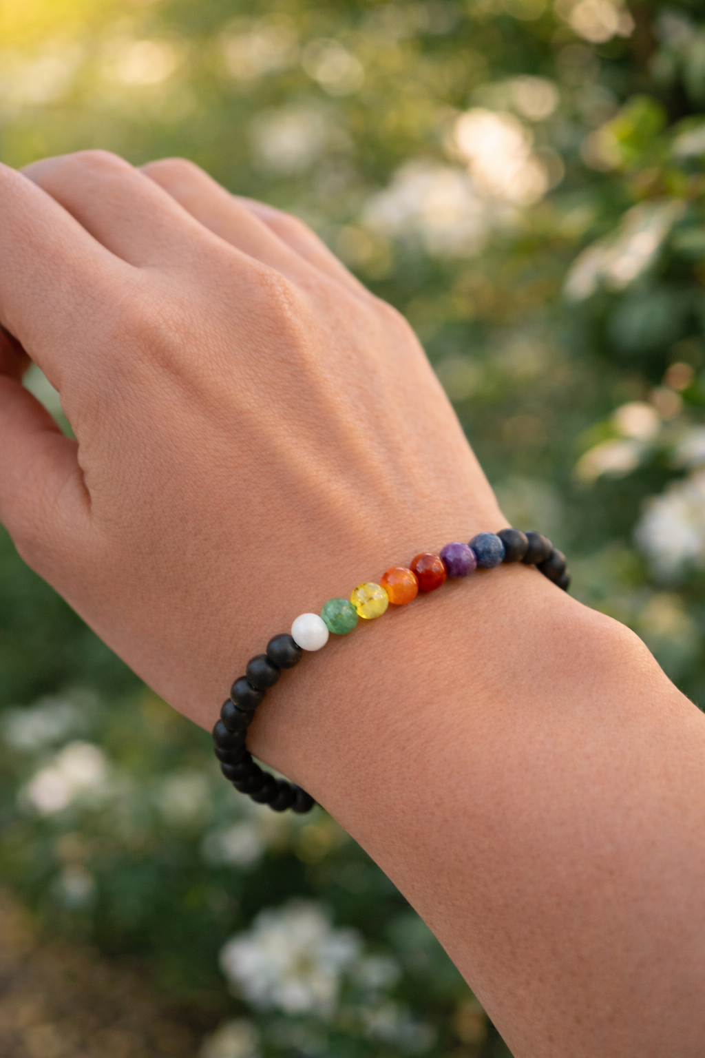 Onyx + 7 chakra armbånd