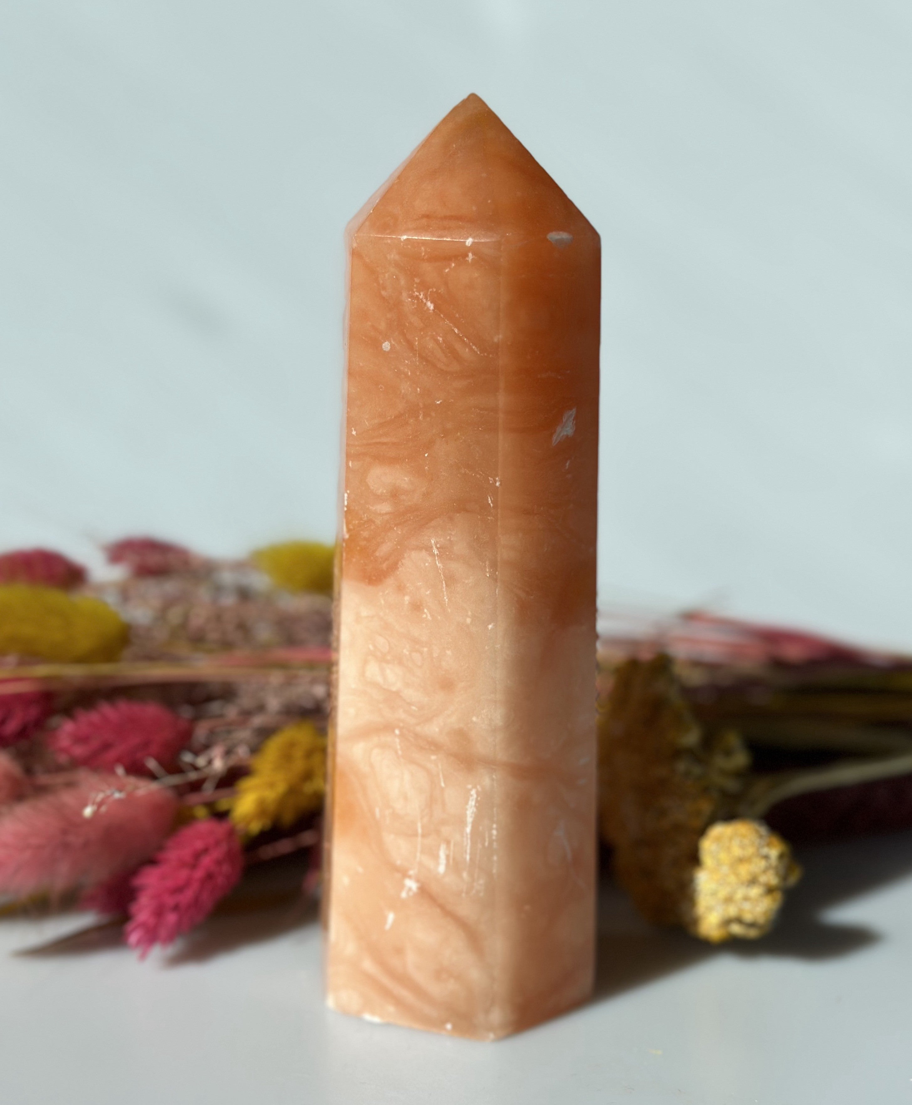 Orange calcit tårn 16 cm 1