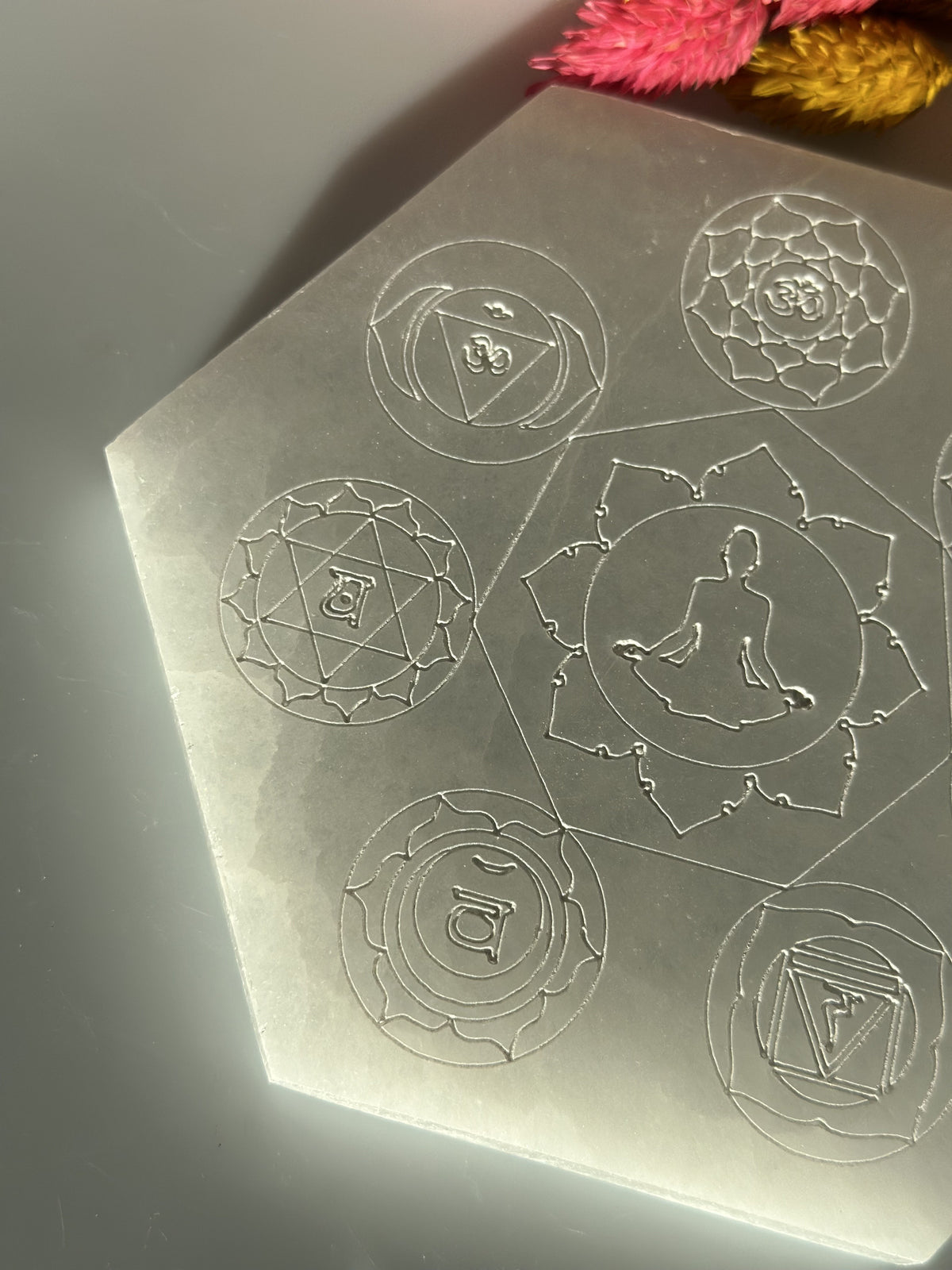 Selenit plade med chakra 1