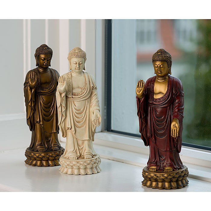 Stående Buddha-figur (hvid-sten finish) 3
