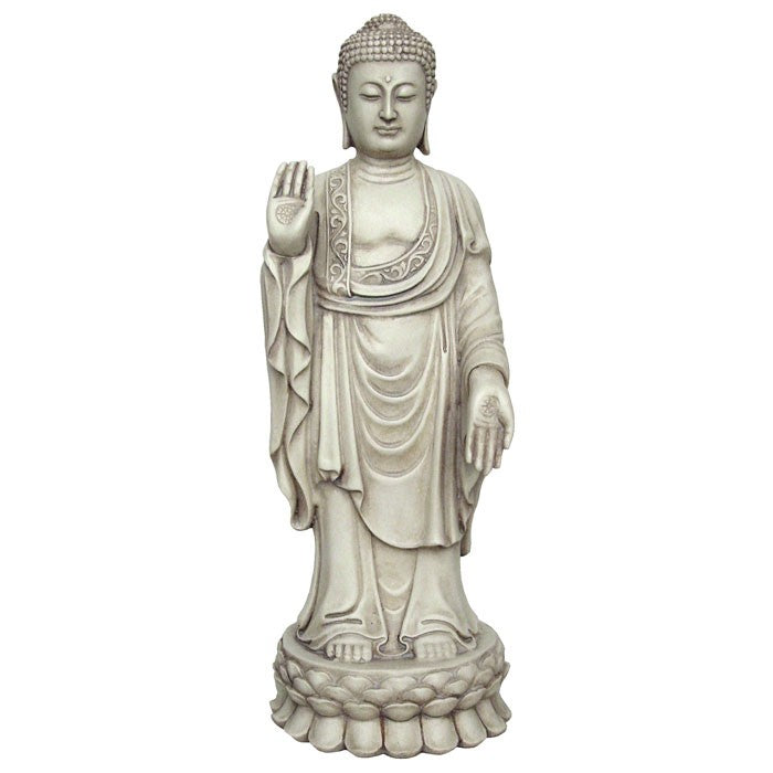 Stående Buddha-figur (hvid-sten finish) 4