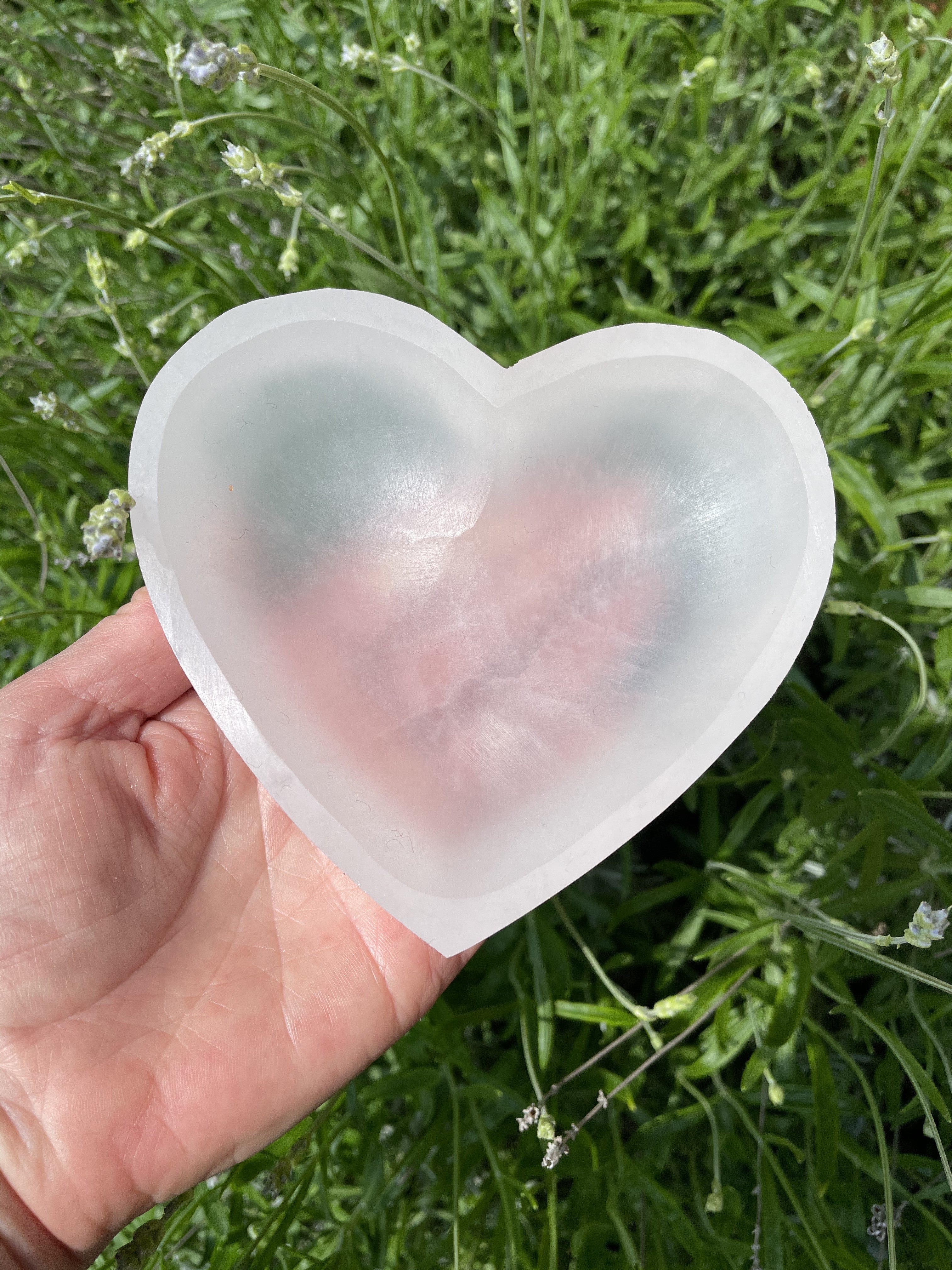 Stor Selenit hjerte skål  15 cm 3