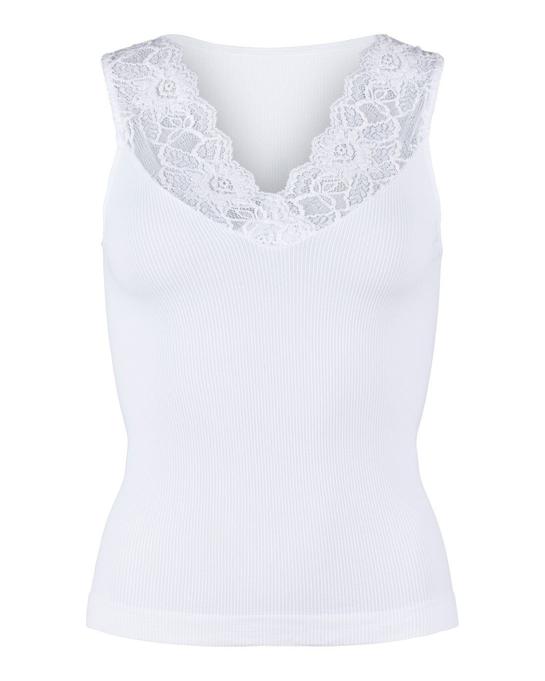 Top - Belen rib v-lace - Hvid