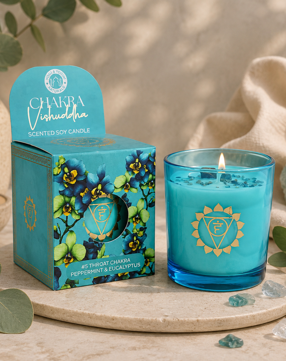 Vishuddha Chakra Duftlys – Pebermynte & Eukalyptus 1