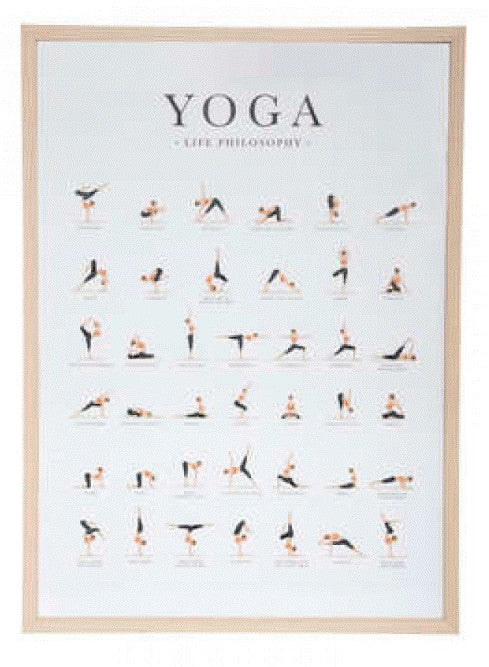 Yoga plakat med ramme 52 x 72 cm - hvid